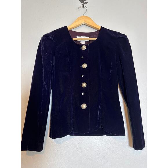 Vintage 90s Romantic Deep Purple Velvet Button Down Blouse Women Small Regal - Picture 2 of 7